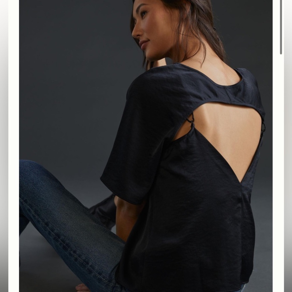 Anthropologie daily practice black sleek open back blouse size medium - Picture 11 of 12